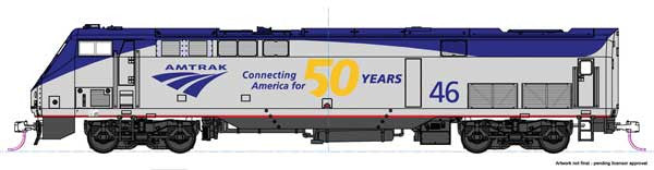 Kato 37-6112 GE P42 - Amtrak #46 (50th Anniversary Scheme, Phase V Late, silver, blue, gray) Standard DC HO Scale