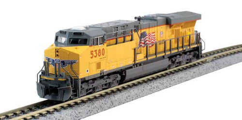 Kato 176-8955 GE ES44AC GEVO UP Union Pacific #5553 (Armour Yellow, gray, US Flag, Building America Logo) Standard DC N Scale