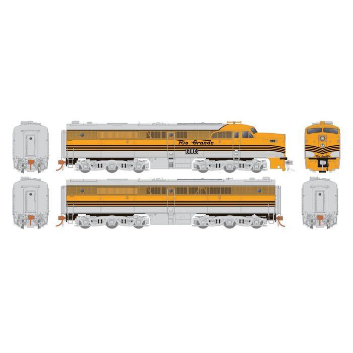 Rapido 23512 ALCO PA PB D&RGW - Denver & Rio Grande Western #6003 & 6002 (4-Stripe, Aspen Gold, silver) w/LokSound & DCC HO Scale