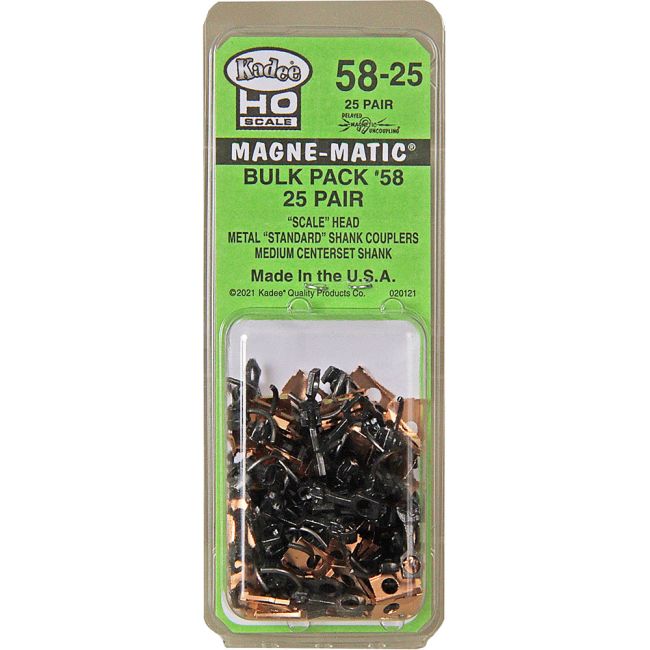 Kadee 58-25 #58-25 Bulk Pack - 25 Pairs #58 Scale Metal Couplers -- Medium (9/32") Centerset Shank HO Scale
