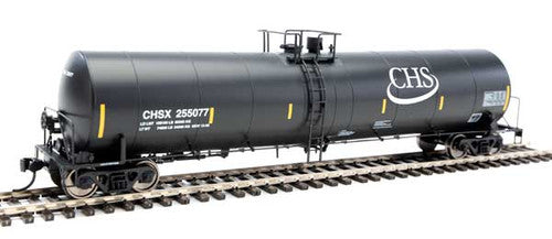 Walthers Mainline 910-1256 Trinity 25,000-Gallon Tank Car Cenex Harvest States Cooperative CHSX #255077 (black, white, yellow stripes) HO Scale