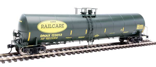 Walthers Mainline 910-1257 Trinity 25,000-Gallon Tank Car Dana Transportation DNAX #125013 (black, yellow stripes & Railcare logo) HO Scale