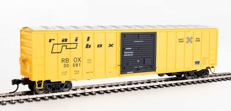 Walthers 910-1864c 50' ACF Exterior Post Boxcar Railbox #30091 (yellow, Black Door; Small Logo, Slogan) HO Scale
