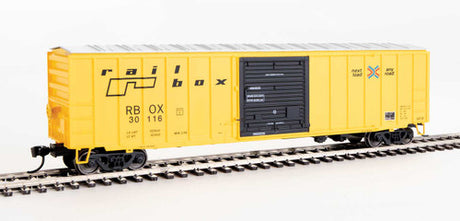 Walthers 910-1865c 50' ACF Exterior Post Boxcar Railbox #30116 (yellow, Black Door; Small Logo, Slogan) HO Scale