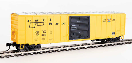 Walthers 910-1867c 50' ACF Exterior Post Boxcar Railbox #30408 (yellow, Black Door; Small Logo, Slogan) HO Scale
