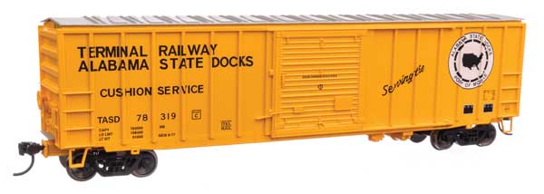 Walthers 910-1873 50' ACF Exterior Post Boxcar Terminal Railway Alabama State Docks TASD #78319 (yellow, black, white) HO Scale