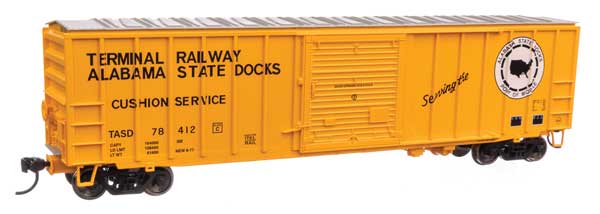 Walthers 910-1875 50' ACF Exterior Post Boxcar Terminal Railway Alabama State Docks TASD #78412 (yellow, black, white) HO Scale