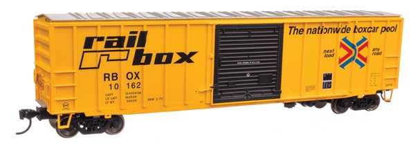 Walthers 910-1893 50' ACF Exterior Post Boxcar Railbox RBOX #10162 (yellow, black, red, blue) HO Scale