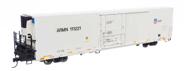 Walthers 910-4134 72' Modern Refrigerator Boxcar UP Union Pacific ARMN #111221 white, high reporting mark, shield & slogan HO Scale