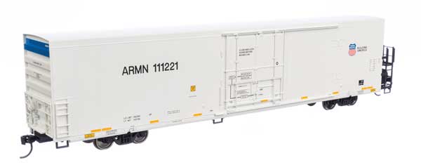 Walthers 910-4134 72' Modern Refrigerator Boxcar UP Union Pacific ARMN #111221 white, high reporting mark, shield & slogan HO Scale