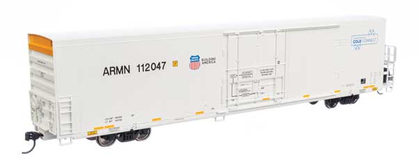 Walthers 910-4156 72' Modern Refrigerator Boxcar UP Union Pacific ARMN #112047 white, high reporting mark, Cold Connect logo HO Scale