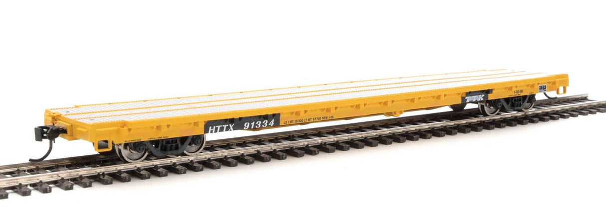 Walthers 910-5337 60' Pullman-Standard Flatcar Trailer Train HTTX #91334 (Heavy Duty Loading; yellow, black) HO Scale