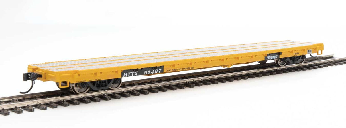 Walthers 910-5338 60' Pullman-Standard Flatcar Trailer Train HTTX #91467 (Heavy Duty Loading; yellow, black) HO Scale