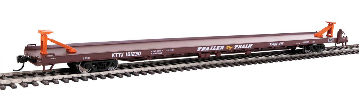 Walthers Mainline 910-5730 89' Channel Side Flatcar Trailer-Train KTTX #151230 (1960s brown, Twin 45') HO Scale