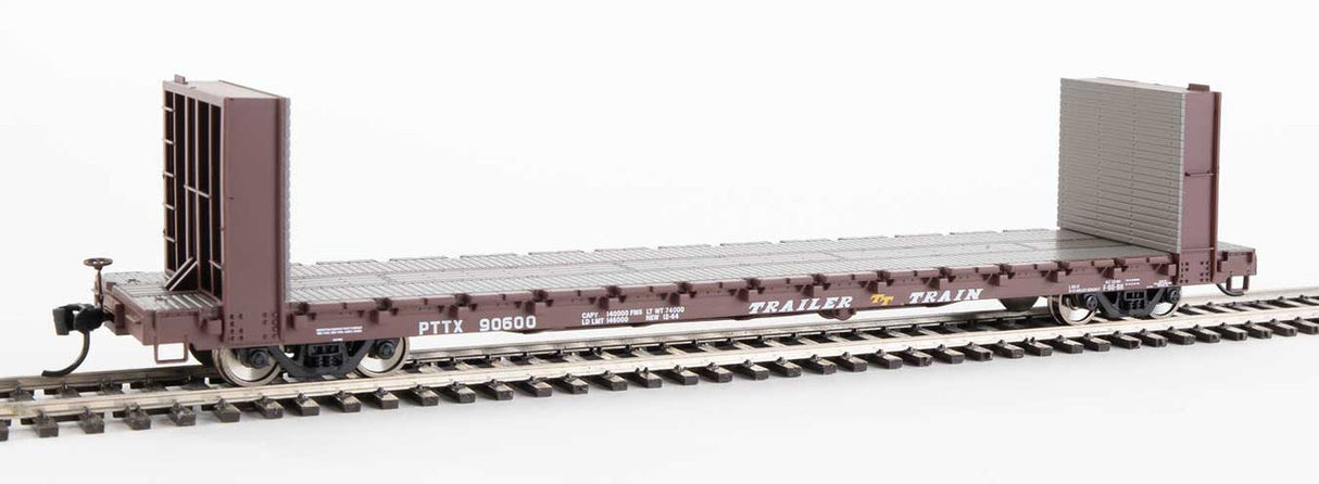 Walthers 910-5819 60' Pullman-Standard Bulkhead Flatcar (48' IL) PTTX - Trailer-Train #90600 (brown) HO Scale