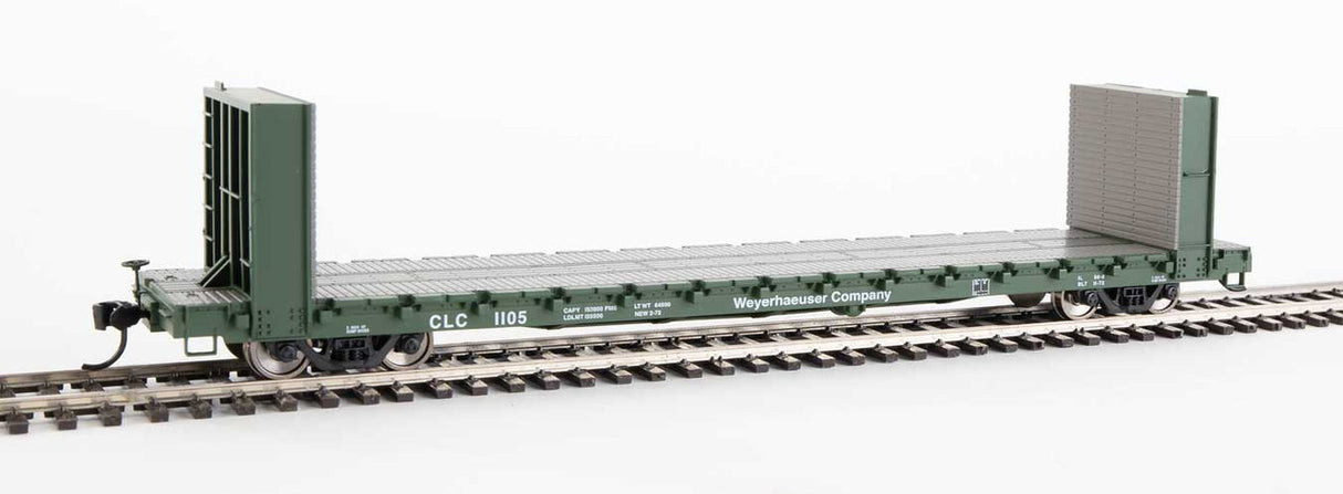 Walthers 910-5827 60' Pullman-Standard Bulkhead Flatcar (48' IL) CLC - Weyerhauser #1105 HO Scale