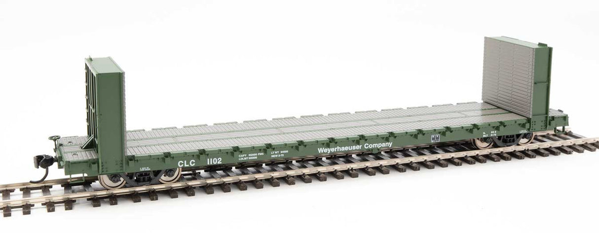 Walthers 910-5853 60' Pullman-Standard Bulkhead Flatcar (48' IL) CLC - Weyerhaeuser #1102 HO Scale