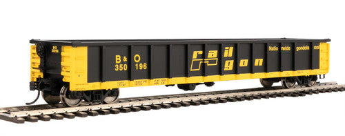 Walthers Mainline 910-6261 53' Railgon B&O Baltimore & Ohio #350169 (patch; black, yellow) HO Scale