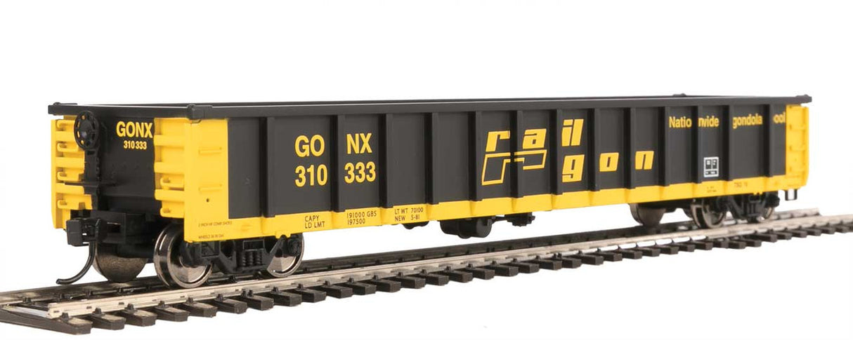 Walthers Mainline 910-6279 53' Railgon Railgon GONX #310333 (as-built; black, yellow) HO Scale