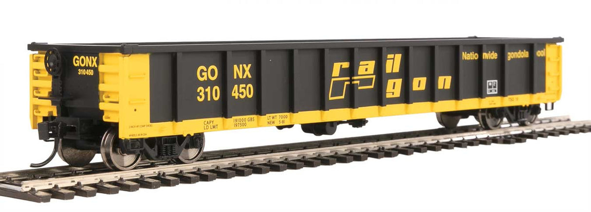 Walthers Mainline 910-6280 53' Railgon Railgon GONX #310450 (as-built; black, yellow) HO Scale