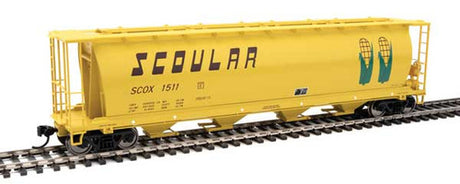 Walthers 910-7860c Scoular SCOX #1511 (yellow, brown, green; Double-Corn Logo) 59' Cylindrical Hopper HO Scale