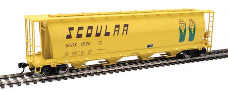 Walthers 910-7861c Scoular SCOX #1530 (yellow, brown, green; Double-Corn Logo) 59' Cylindrical Hopper HO Scale