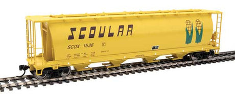 Walthers 910-7862c Scoular SCOX #1536 (yellow, brown, green; Double-Corn Logo) 59' Cylindrical Hopper HO Scale