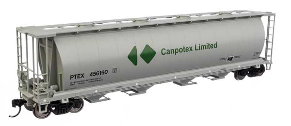 Walthers 910-7887 Canpotex Ltd PTEX #456190 (white, green, black, round hatches) 59' Cylindrical Hopper HO Scale