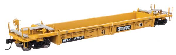 Walthers 910-8420 Thrall Rebuilt 40' Well Car TTX DTTX #53055 - small black & white TTX logo w/yellow conspicuity stripes HO Scale