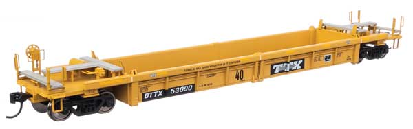 Walthers 910-8421 Thrall Rebuilt 40' Well Car TTX DTTX #53090 - small black & white TTX logo w/yellow conspicuity stripes HO Scale