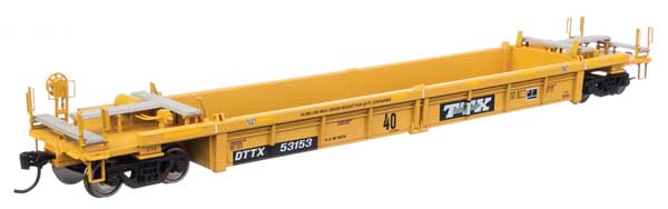 Walthers 910-8422 Thrall Rebuilt 40' Well Car TTX DTTX #53153 - small black & white TTX logo w/yellow conspicuity stripes HO Scale