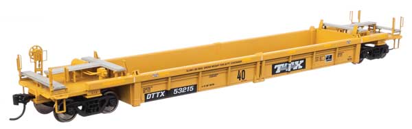 Walthers 910-8423 Thrall Rebuilt 40' Well Car TTX DTTX #53215 - small black & white TTX logo w/yellow conspicuity stripes HO Scale