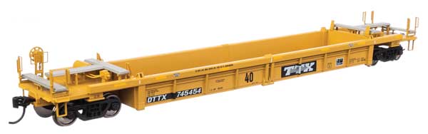 Walthers 910-8424 Thrall Rebuilt 40' Well Car TTX DTTX #745454 - small black & white TTX logo w/yellow conspicuity stripes HO Scale