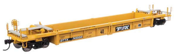 Walthers 910-8425 Thrall Rebuilt 40' Well Car TTX DTTX #745559 - small black & white TTX logo w/yellow conspicuity stripes HO Scale