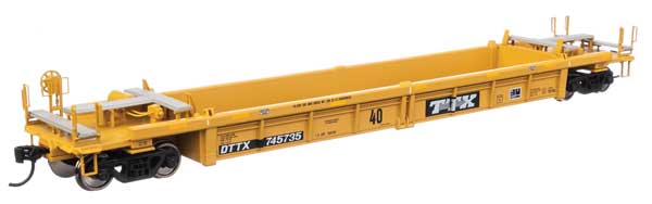 Walthers 910-8426 Thrall Rebuilt 40' Well Car TTX DTTX #745735 - small black & white TTX logo w/yellow conspicuity stripes HO Scale