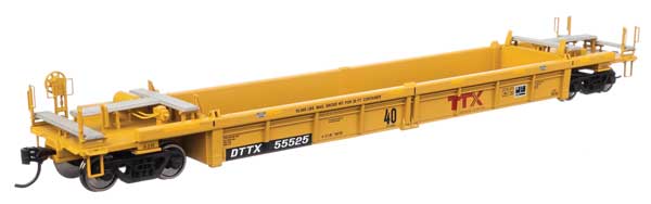 Walthers 910-8430 Thrall Rebuilt 40' Well Car TTX DTTX #55525 - red "Forward Thinking" TTX logo w/yellow conspicuity stripes HO Scale