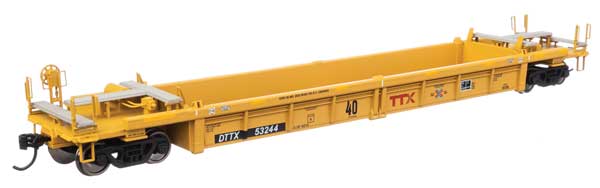 Walthers 910-8433 Thrall Rebuilt 40' Well Car TTX DTTX #53244 - red TTX & Next Load Any Road logos, yellow conspicuity stripe HO Scale