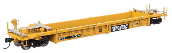 Walthers 910-8439 Thrall Rebuilt 40' Well Car TTX DTTX #747414 - large black & white TTX logo w/yellow conspicuity stripes HO Scale