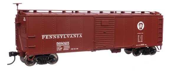 Walthers 910-40968 40' Early X29 Boxcar PRR Pennsylvania Railroad #568025 Circle Keystone (Tuscan, white) HO Scale