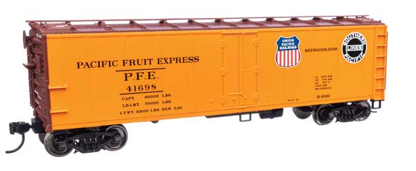 Walthers 910-41420c 40' Steel Reefer with Dreadnaught Ends - Ready-to-Run -- Pacific Fruit Express #41698 UP & SP logos HO Scale