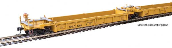 Walthers 910-55659 Thrall 5-Unit Rebuilt 40' Well Car Santa Fe Leasing SFLC #1089 A-E (yellow, black, yellow conspicuity stripes) HO Scale
