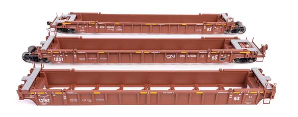 Walthers 910-55806 NSC Articulated 3-Unit 53' Well Car Canadian National GTW #676038 (brown, white) HO Scale
