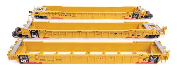Walthers 910-55815 NSC Articulated 3-Unit 53' Well Car TTX DTTX #786929 (yellow w/red "Jack Here" warnings) HO Scale