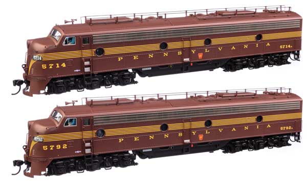 WalthersProto 42901 EMD E8 A-A PRR N&W Pennsylvania Railroad #5714A, 5792A (Class EP-22; Tuscan, Five-Stripe) DCC & Sound HO Scale