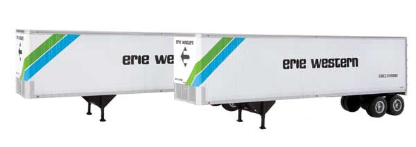 Walthers 949-2511 40' Trailmobile Trailer 2-Pack Erie Western (white, black, blue, green) - Assembled HO Scale SceneMaster