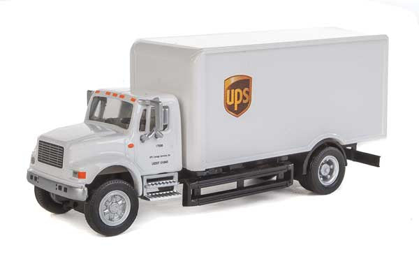 Walthers 949-11295 International 4900 Single-Axle Box Van UPS Cartage Services (white) - Assembled HO Scale SceneMaster