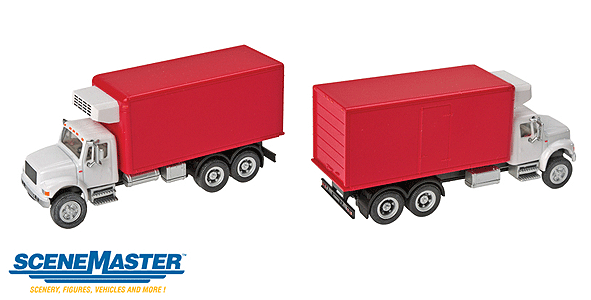 Walthers 949-11391 International 4900 Dual-Axle Refrigerated Van White Cab, Red Body - Assembled HO Scale SceneMaster