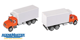 Walthers 949-11393 International 4900 Dual-Axle Refrigerated Van Orange Cab, White Body - Assembled HO Scale SceneMaster