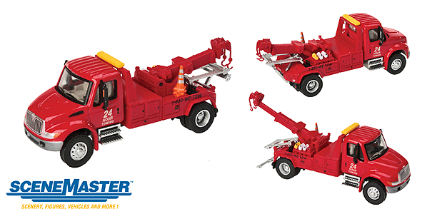 Walthers 949-11531 International 4300 Tow Truck Red - Assembled HO Scale SceneMaster