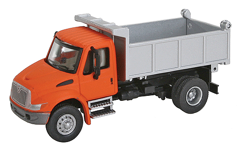 Walthers 949-11633 International 4300 Single-Axle Dump Truck Orange Cab, Silver Dump Bed - Assembled HO Scale SceneMaster